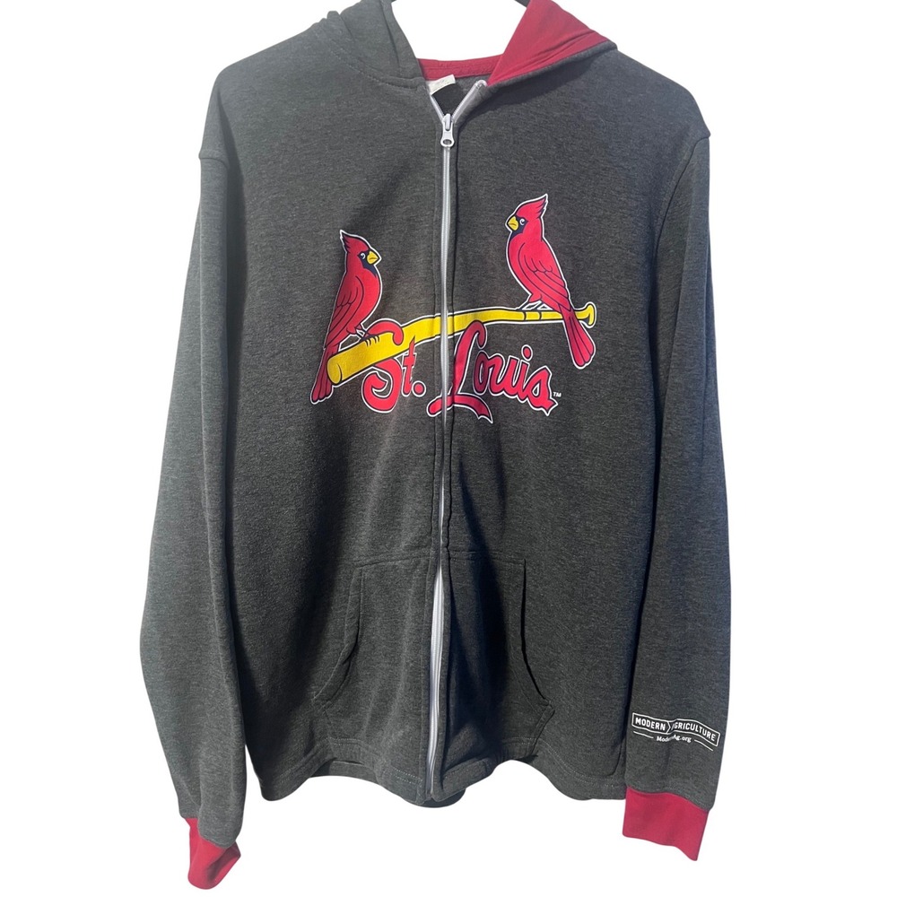 MLB St. Louis Cardinals Zip‎ Hoodie Adult XL Gray Red Graphic